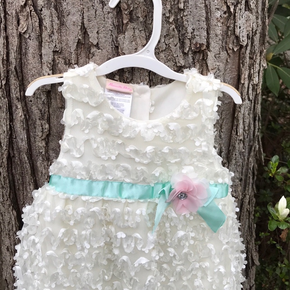 Nannette Baby Cream Tulle Ribbon Romper Bow Flower Bling 18M Fancy Dress Up